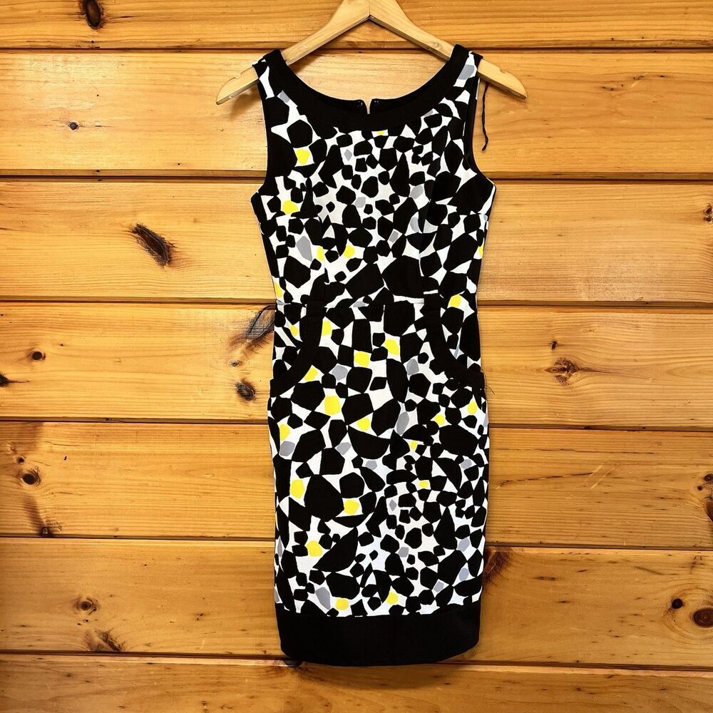 Cute New York & Company Womens Sheath Dress 0 Black White Sleeveless Career EUC